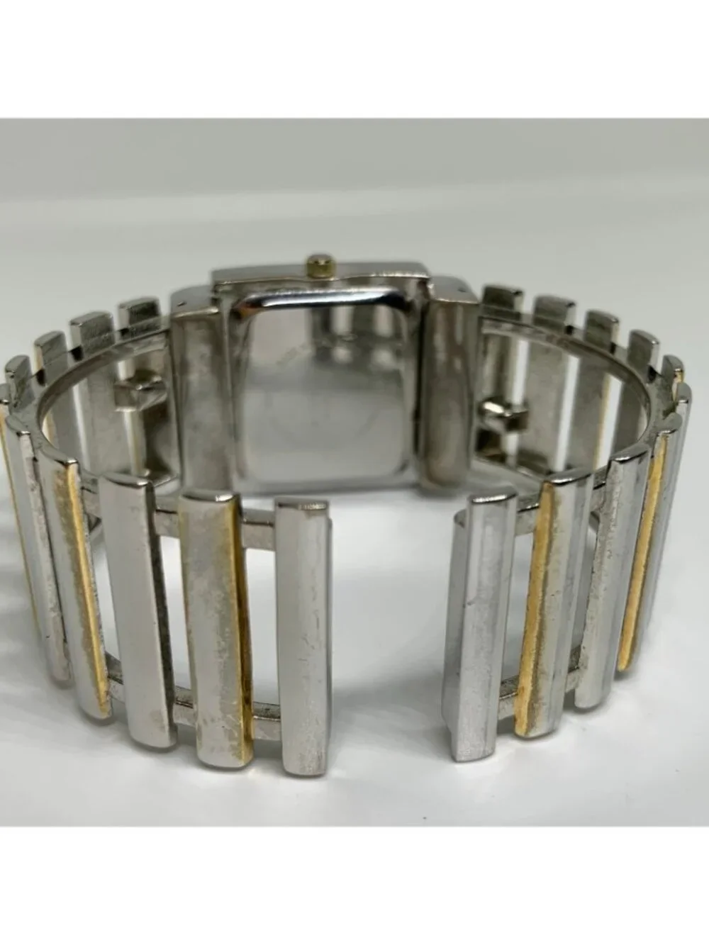 Women’s gold silver tone cuff bracelet watch 30mm rhinestones quartz 7” running